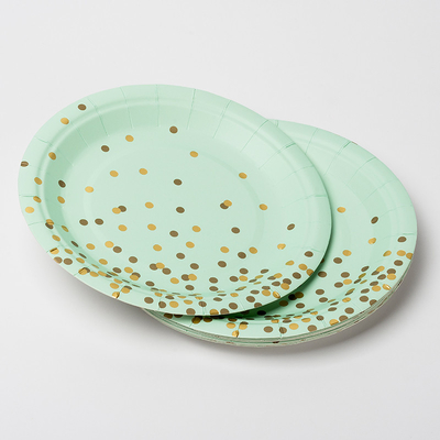 Schmutzige biologisch abbaubare AntiPappteller FSC mit goldenem Dot Design