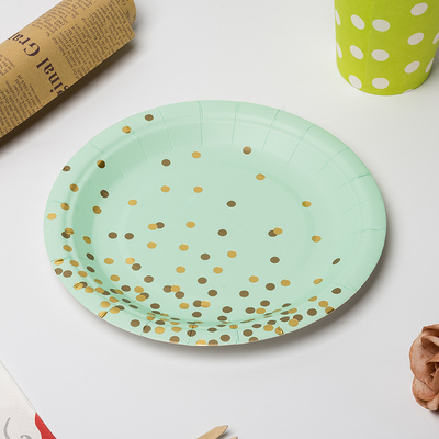 Schmutzige biologisch abbaubare AntiPappteller FSC mit goldenem Dot Design
