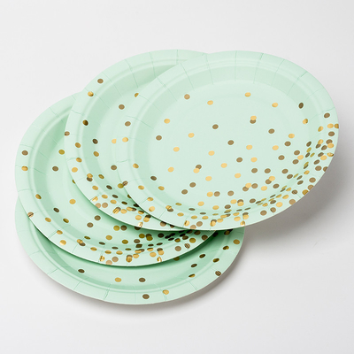Schmutzige biologisch abbaubare AntiPappteller FSC mit goldenem Dot Design