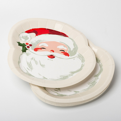 Spezielle Form FDA-Wegwerfpappteller-Santa Claus Christmas Party Supplies Sets