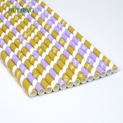 Goldene gestreifte biologisch abbaubare Papierstroh-Kraft-Weihnachtsstrohhalme 5 * 120 mm
