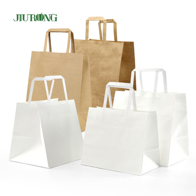 Flacher Griff nehmen weiße Kraftpapier-Tasche mit Logo Print weg