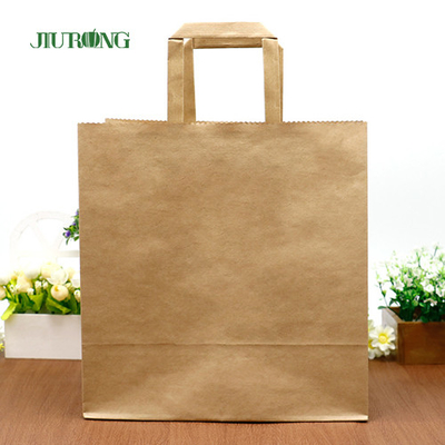 Flacher Griff nehmen weiße Kraftpapier-Tasche mit Logo Print weg